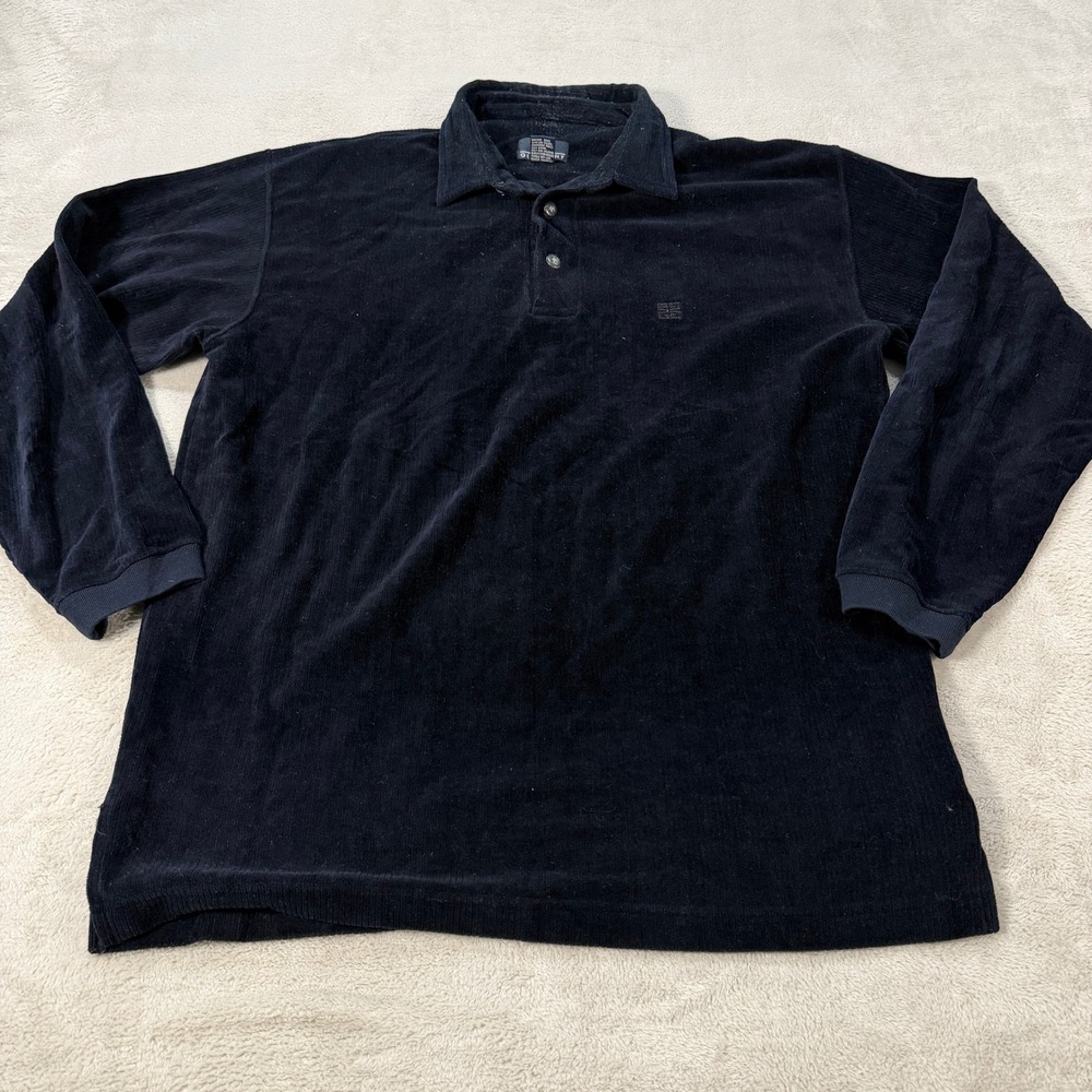 Vintage Givenchy Activewear Mens Large Navy Blue Corduroy Ribbed L/S Polo Shirt